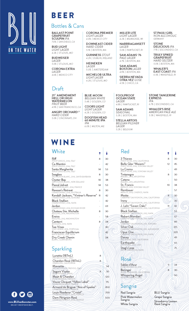 BLU Drink Menu